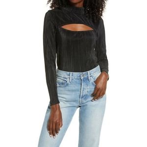 NEW LEITH 2XS Cutout Long Sleeve Top Black Y2K Aesthetic Cool Ribbed Mockneck Y9